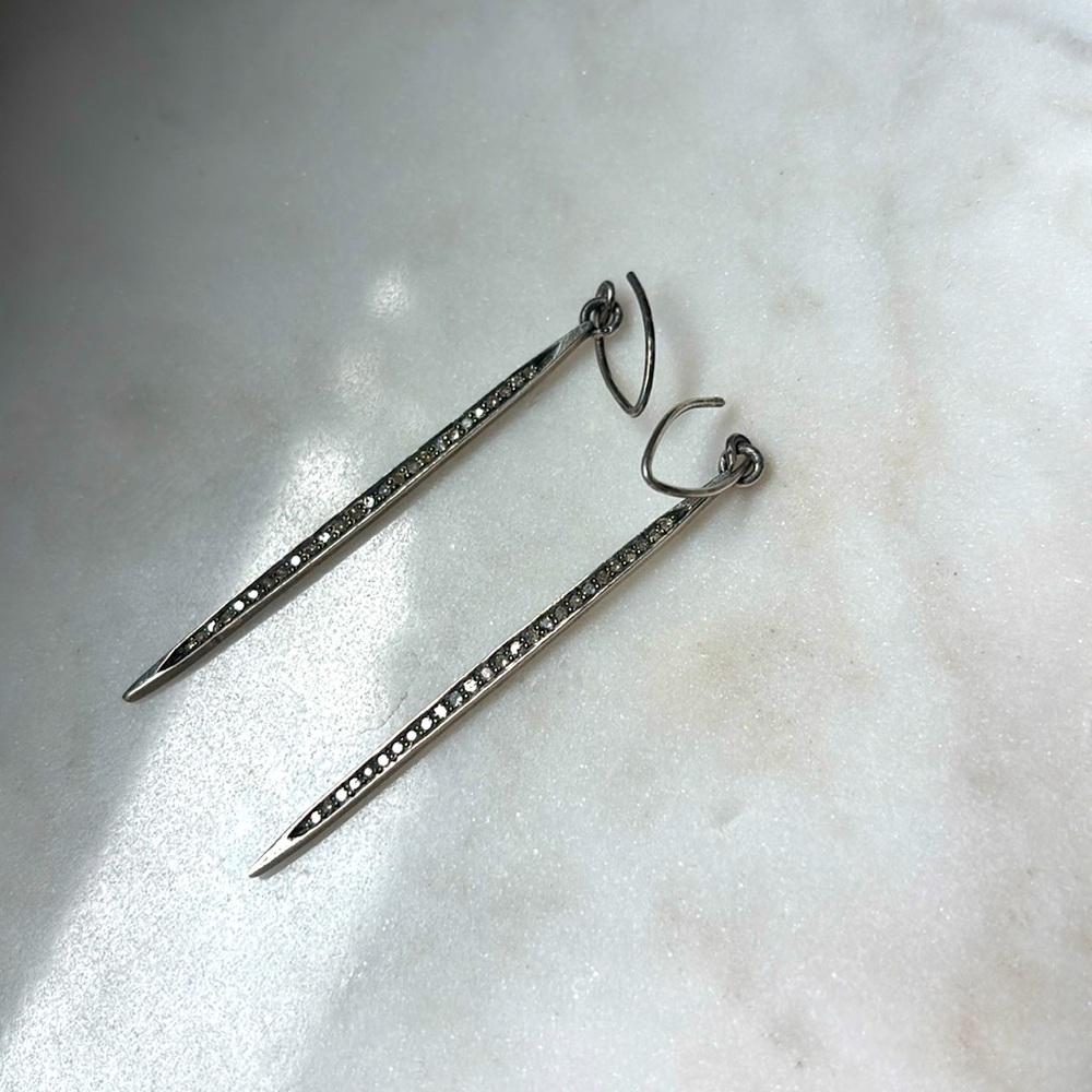 Sterling silver and pave diamond earrings